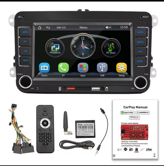 Reproductor MP5 estéreo para coche, 7 pulgadas, Touchcreen, BT, AM/FM, receptor de Radio con Android, Carplay, carga USB, soporte para llamadas manos libres