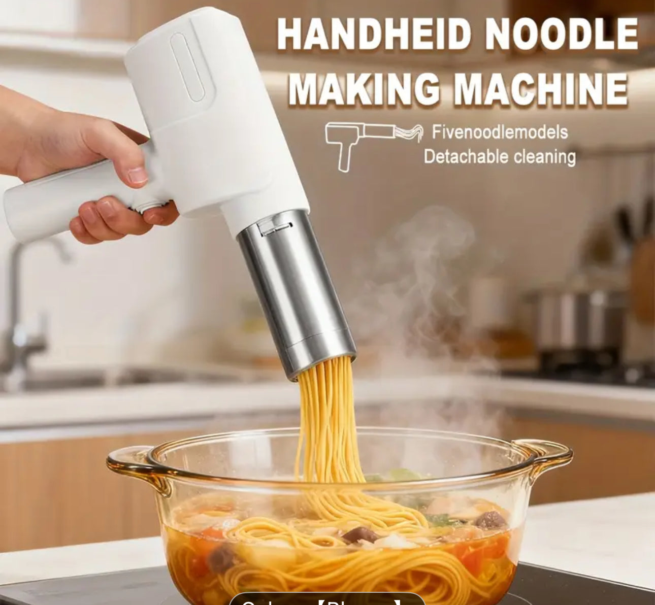 Máquina Eléctrica para Hacer Pasta, Prensa de Pasta, Máquina de Pasta Manos Libres, Compacta y Portátil para Uso en el Hogar, Multifuncional para Cinco Formas de Pasta, Regalo para Seres Queridos, Colegas y Mayores, Aparato Portátil, Operación Inalámbrica