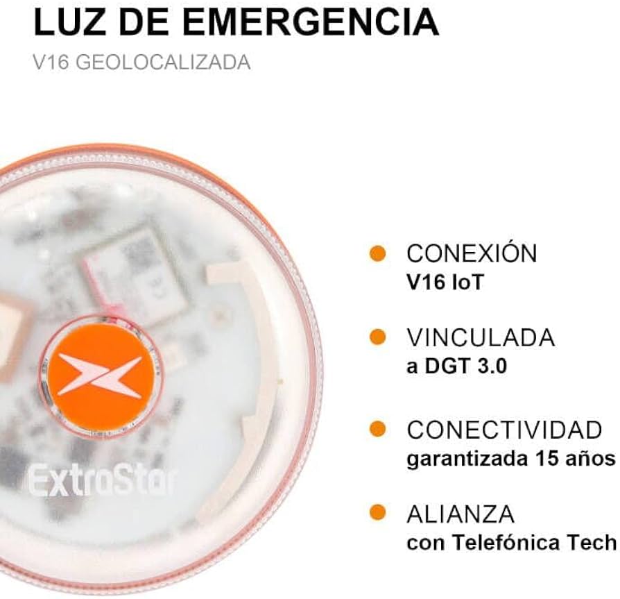 EXTRASTAR Luz de Emergencia V16 Homologada DGT con Geolocalización 3.0 - Aviso Ubicación Coches, Plan de Datos Incluido - Base Imantada IP54 - Cumple Normativa 2026