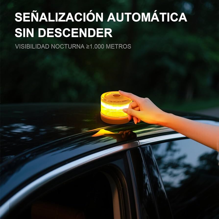 EXTRASTAR Luz de Emergencia V16 Homologada DGT con Geolocalización 3.0 - Aviso Ubicación Coches, Plan de Datos Incluido - Base Imantada IP54 - Cumple Normativa 2026