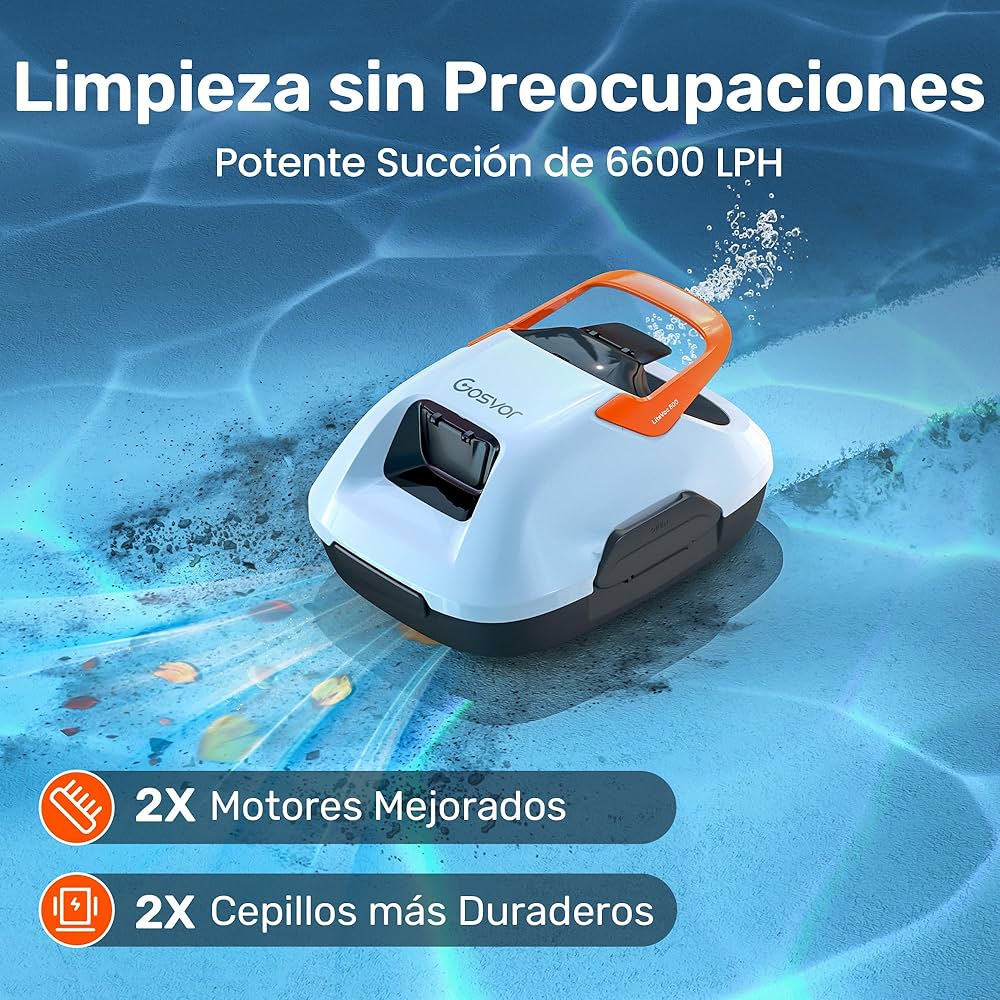 Limpiafondos Piscina Automático,con Filtración de 180μm,con 90 Minutos de Autonomía,Tiene Autoaparcamiento,para Piscinas de 80m² sobre el Suelo y Subterráneas Planas,Blanco Naranja