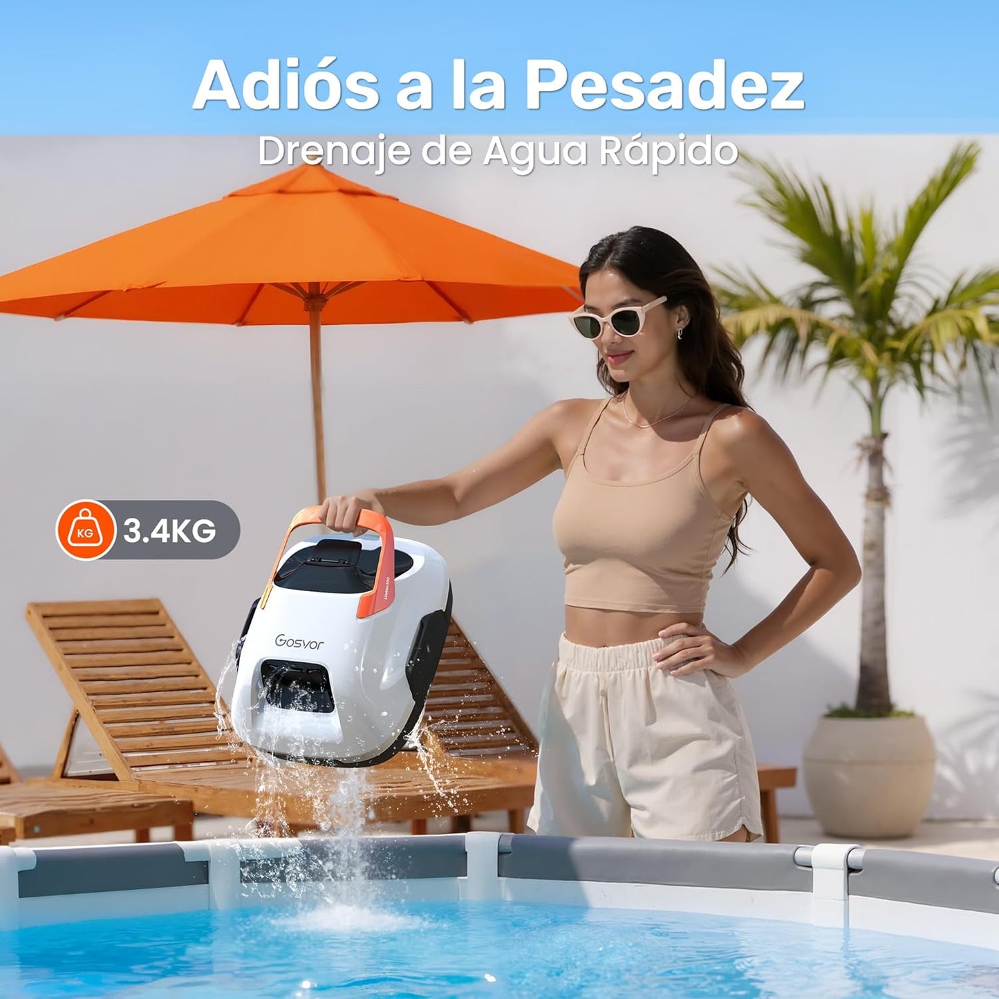 Limpiafondos Piscina Automático,con Filtración de 180μm,con 90 Minutos de Autonomía,Tiene Autoaparcamiento,para Piscinas de 80m² sobre el Suelo y Subterráneas Planas,Blanco Naranja