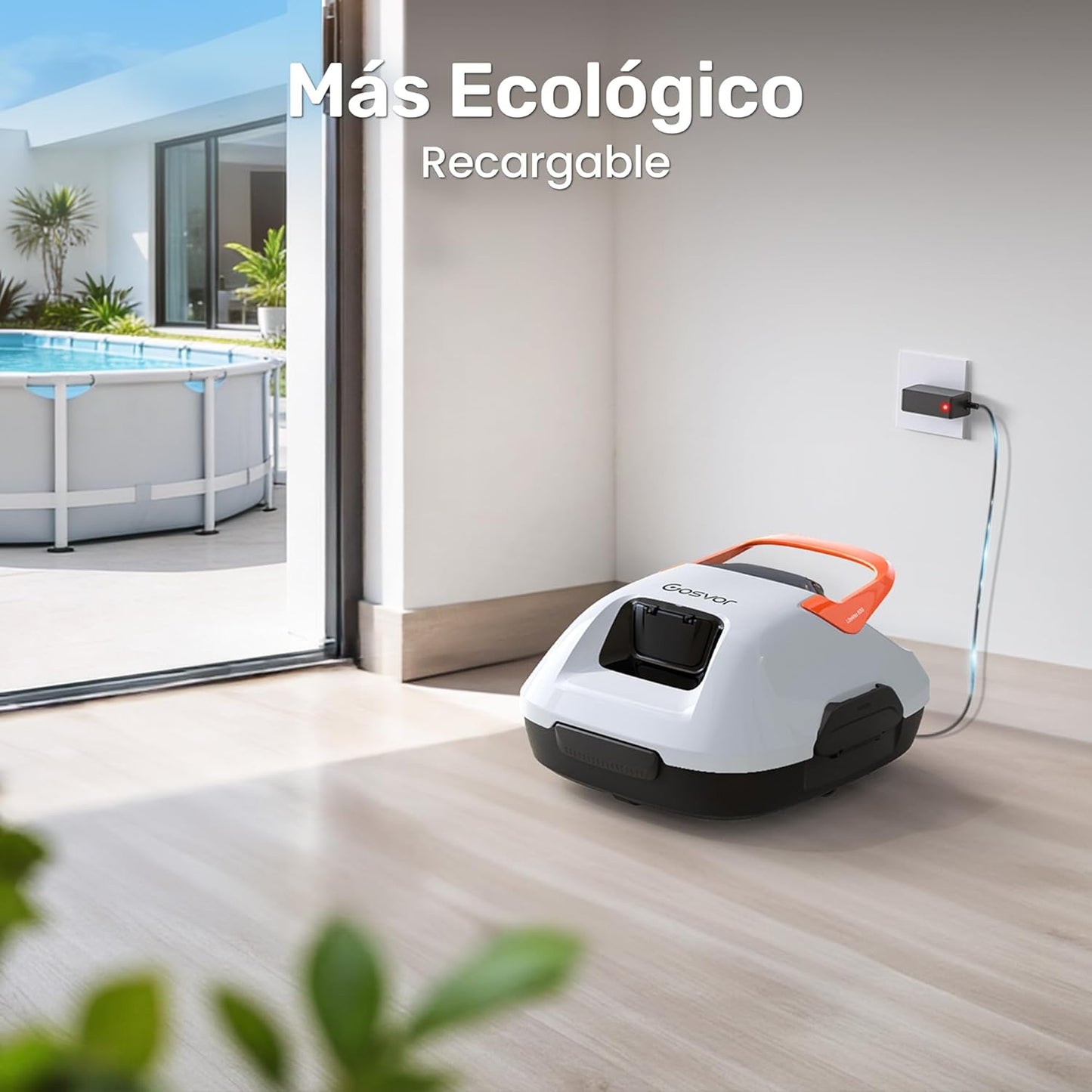 Limpiafondos Piscina Automático,con Filtración de 180μm,con 90 Minutos de Autonomía,Tiene Autoaparcamiento,para Piscinas de 80m² sobre el Suelo y Subterráneas Planas,Blanco Naranja