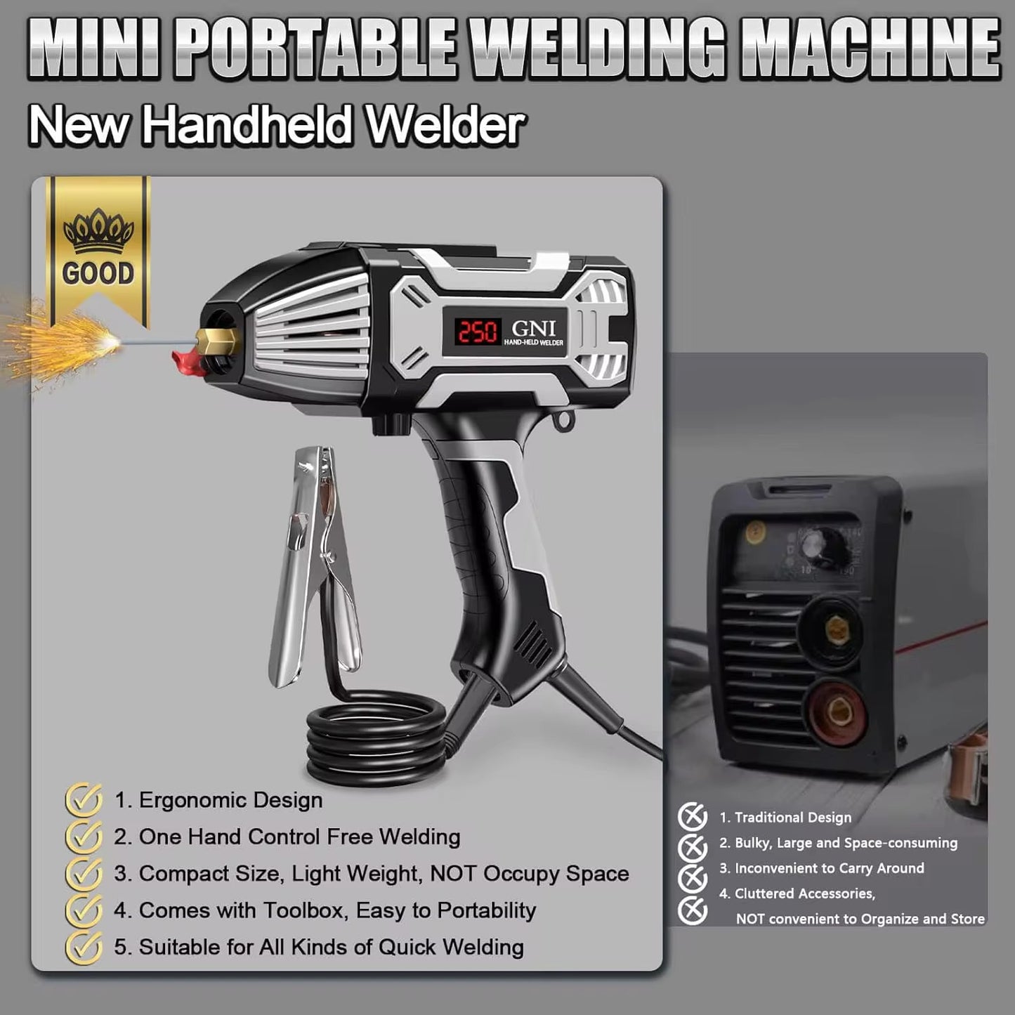 Máquina de Soldar ARC Portátil de Mano - Unidad de Soldadura Inversora IGBT de 200 Amperios con Pantalla LCD, Soldador Ajustable de 6 Configuraciones, Ideal para DIY, Principiantes y Talleres (Sin Combustible)
