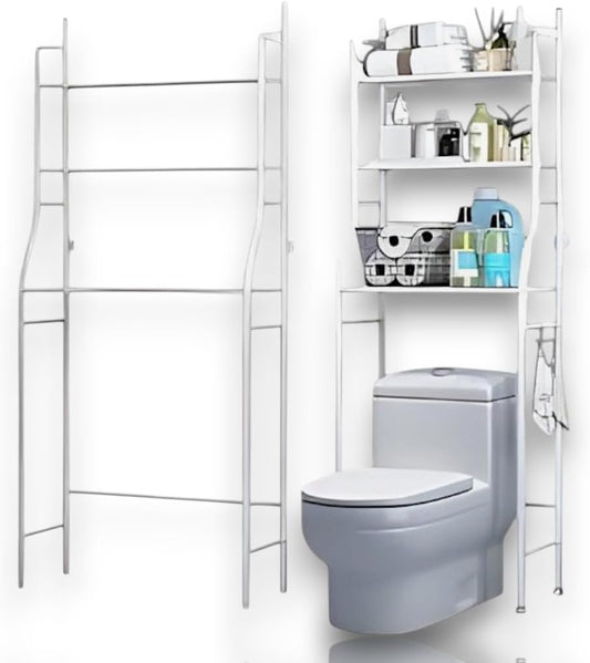 Genérico Estantería sobre Inodoro Multifuncional, Metal, Negro, 160x47x25cm, Ahorra Espacio, Fácil Montaje, para Baño (101, Blanco)