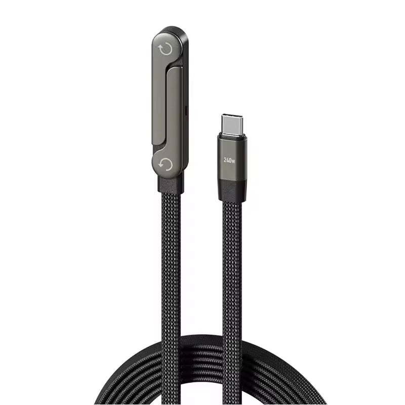 Nuevo Diseño, Cable cargador  Trenzado de Nailon Tipo-C 2 en 1 de 5 pies y 240 W con Carga Rápida, Soporte para Teléfono con Ángulo de 90 Grados y Rotación de 360 Grados, 1.50 m