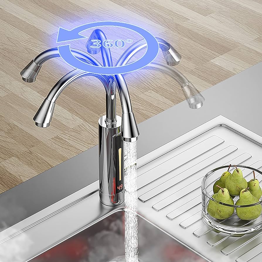 Grifo De Calentador De Agua Eléctrico Instantáneo para El Hogar De 3300 W, Rotación De 360 Grados con Pantalla LCD De Temperatura, Grifo Eléctrico De Calentamiento Rápido De 3 S,A