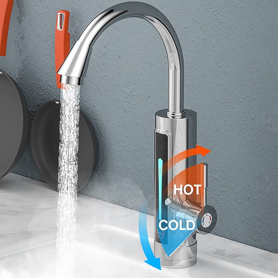 Grifo De Calentador De Agua Eléctrico Instantáneo para El Hogar De 3300 W, Rotación De 360 Grados con Pantalla LCD De Temperatura, Grifo Eléctrico De Calentamiento Rápido De 3 S,A