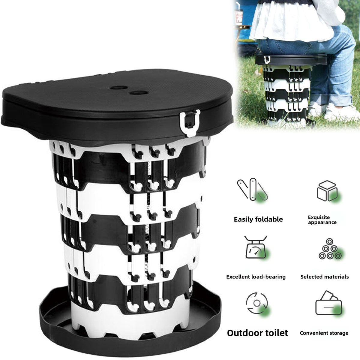 Inodoro portátil plegable para camping con bolsa. Inodoros portátiles para adultos con tapa