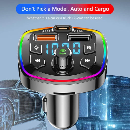 Transmisor de Radio FM Bluetooth Coche, Manos Libres, Adaptador de Reproductor de Audio MP3 Cargador