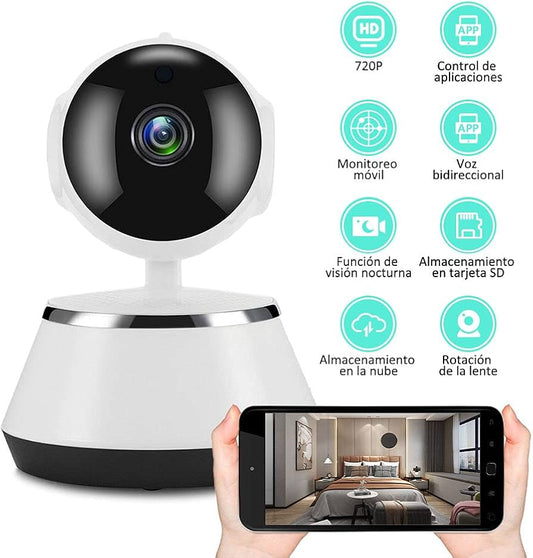 Cámara de Seguridad WiFi 360 Grados Domo HD 720P V380 Camara Inalambrica con Visión Nocturna y Audio Bidireccional Monitor para Hogar,Bebé y Mascota