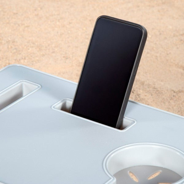 Mesa de playa plegable con posavasos