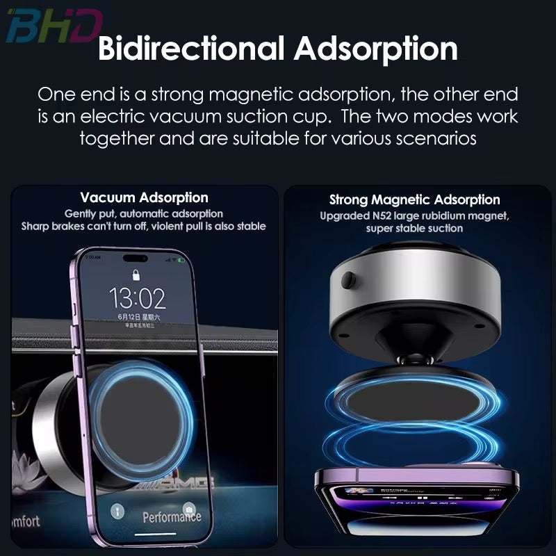 Nuevo Soporte mejorado para coche adsorción al vacío telescópico imán fuerte 15W carga inalámbrica rotación de 360° soporte de teléfono para teléfono