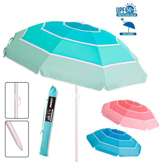 Sombrilla de de 220 cm con barras de silicona, con protección solar UPF+50 inclinable y disponible en 3 colores. Puede indicar el modelo