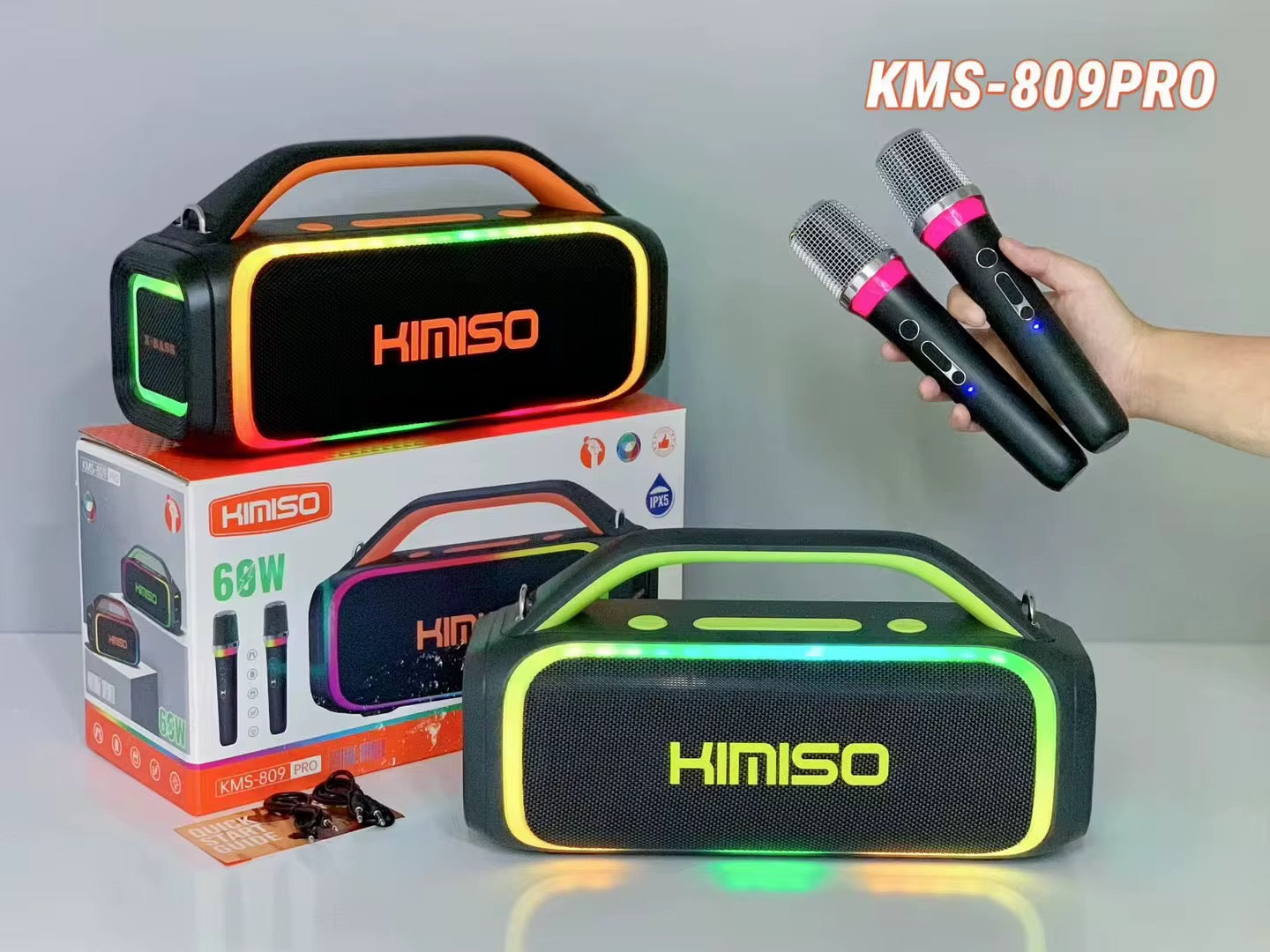 NUEVO altavoz con  2 Micrófonosde estilo Karaoke Altavoz de moda portátil Rgb Luz LED de colores USB inalámbrico Tf Aux Blue Tooth Player
