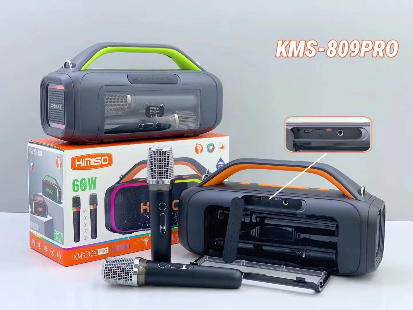 NUEVO altavoz con  2 Micrófonosde estilo Karaoke Altavoz de moda portátil Rgb Luz LED de colores USB inalámbrico Tf Aux Blue Tooth Player