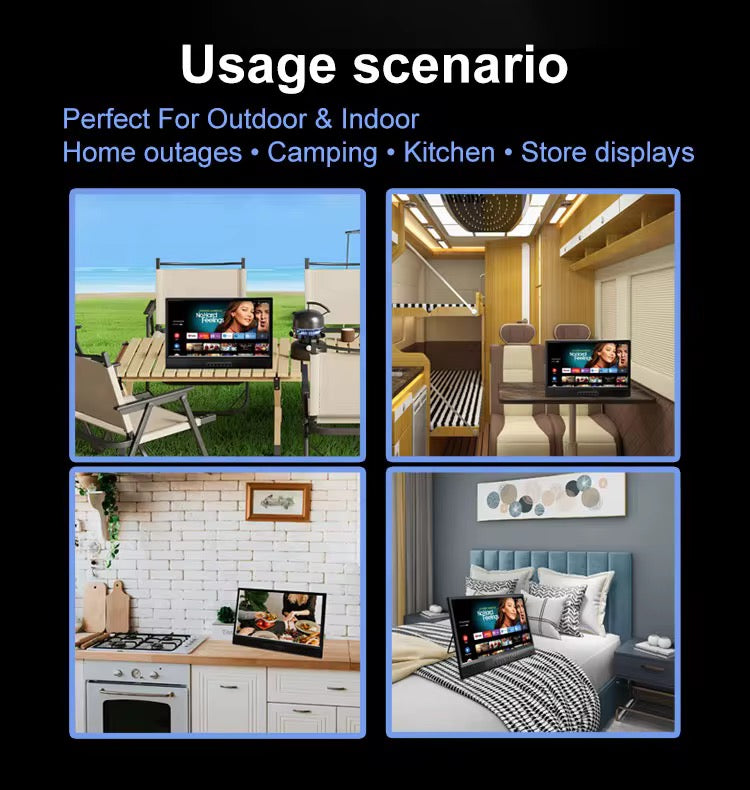 Televisor Inteligente Portátil con Batería Recargable Televisión Digital LCD HD de 20 Pulgadas para Camping y Uso en Autobuses al Aire Libre