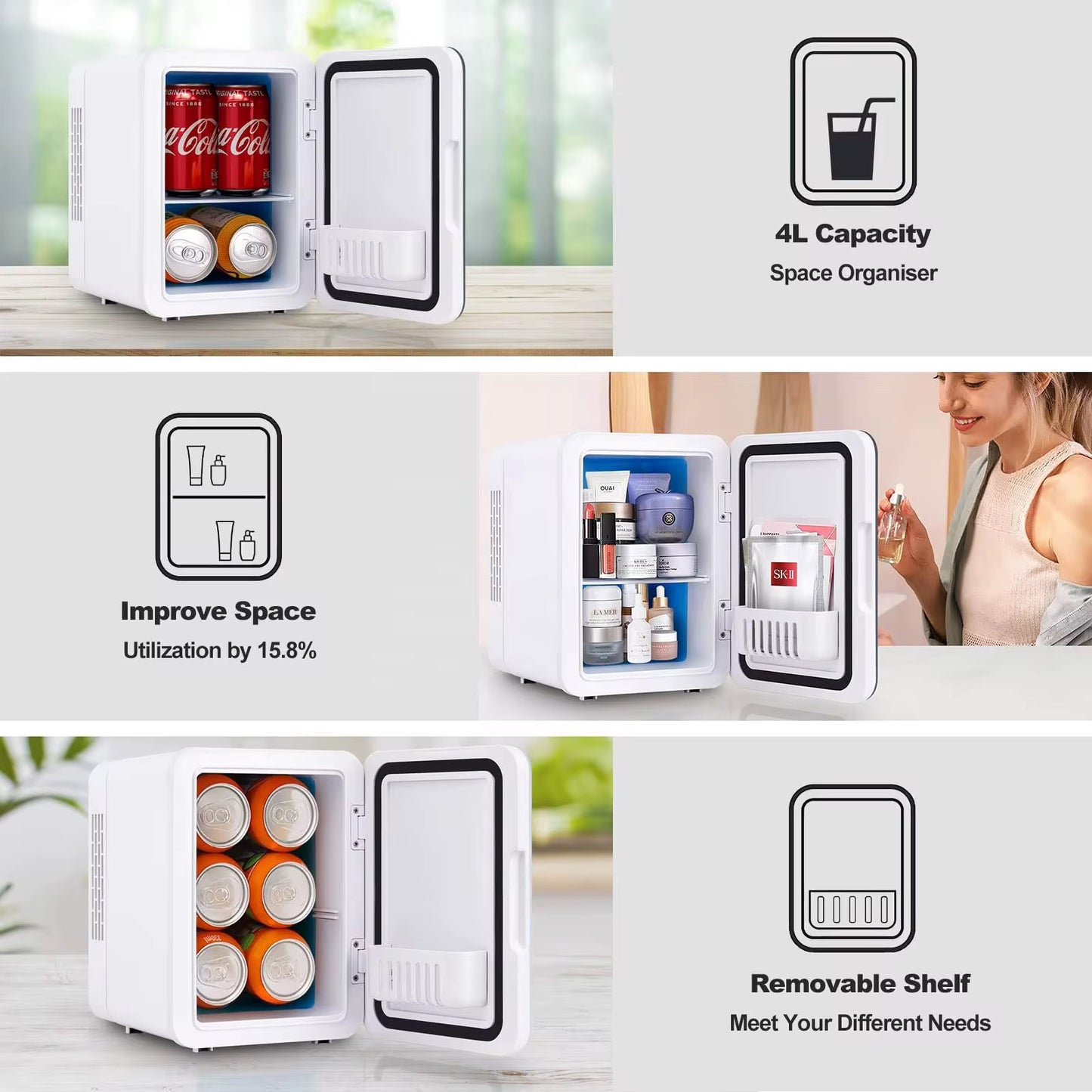 Refrigerador Pequeño AQ-6L de 12V CC y 110V/230V CA, Mini
Nevera Personalizada de 6 Litros para Hotel, casa y coches