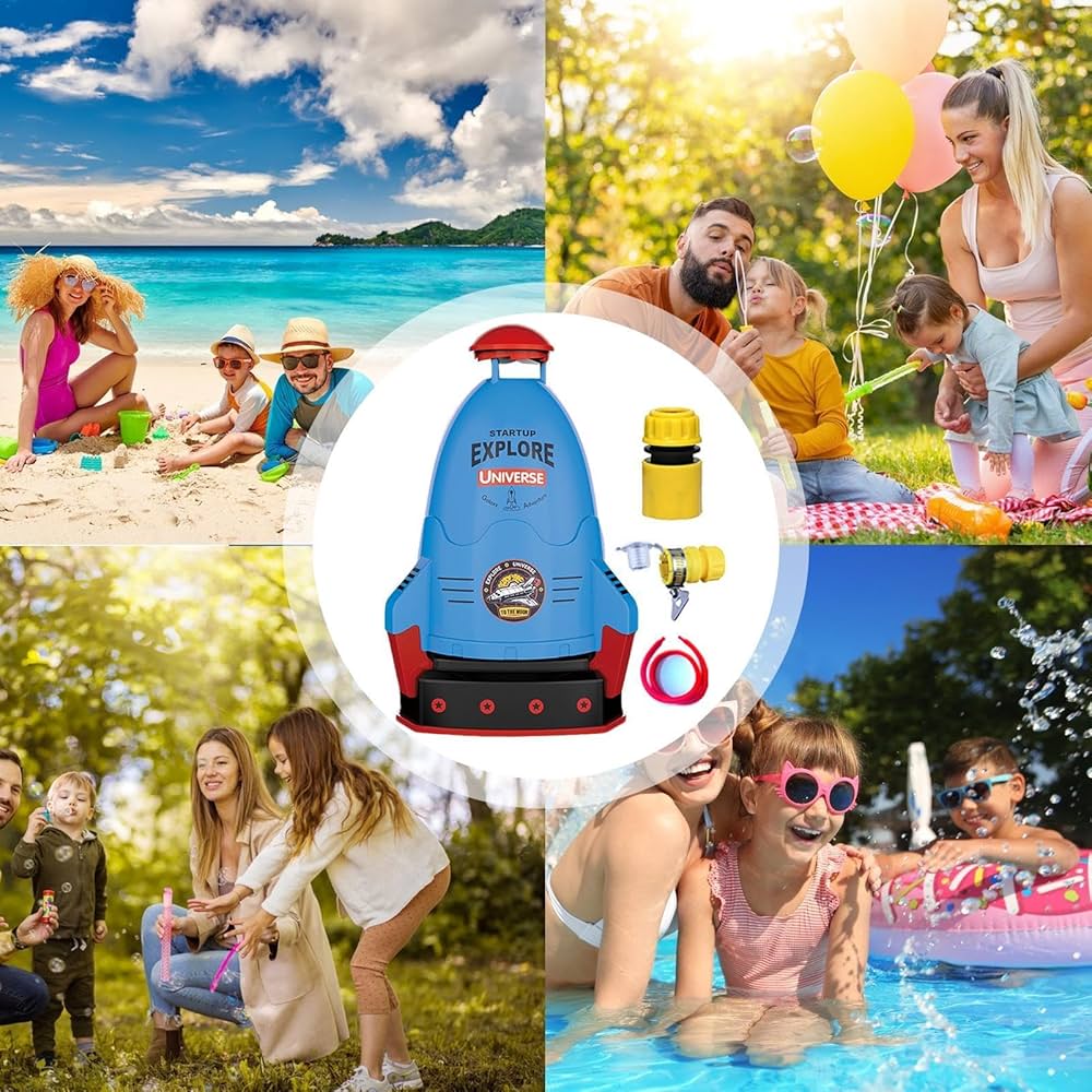 Lanzamiento de Cohetes para niños, Lanzamiento de Cohetes a presión de Agua - Juguete Cohete para niños con Altura de pulverización Ajustable | Juguetes acuáticos al Aire Libre para niños,