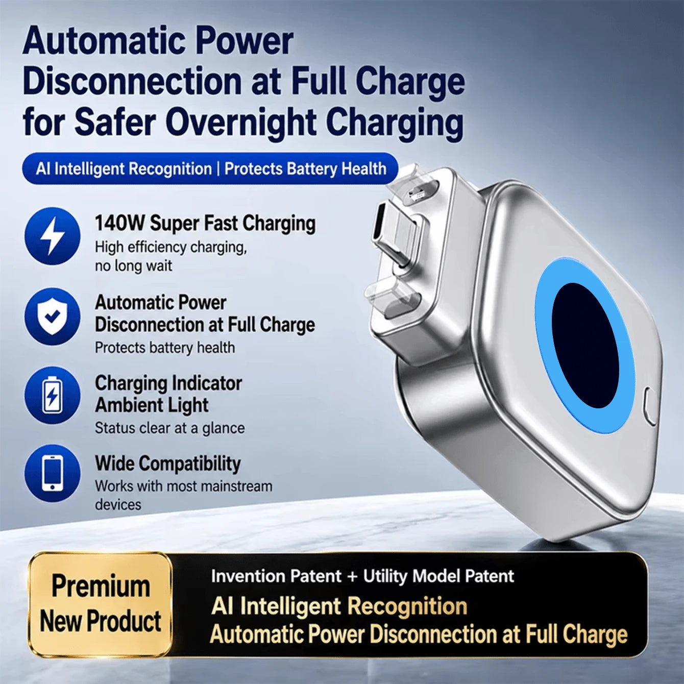 Adaptador Con Protección Contra Sobrecarga, Nuevo Protector Inteligente Con Apagado Automático, Corta La Carga Automáticamente Después De Estar Lleno, Guardián De Carga Nocturna, Accesorio De Carga Portátil Con Protección De Batería
