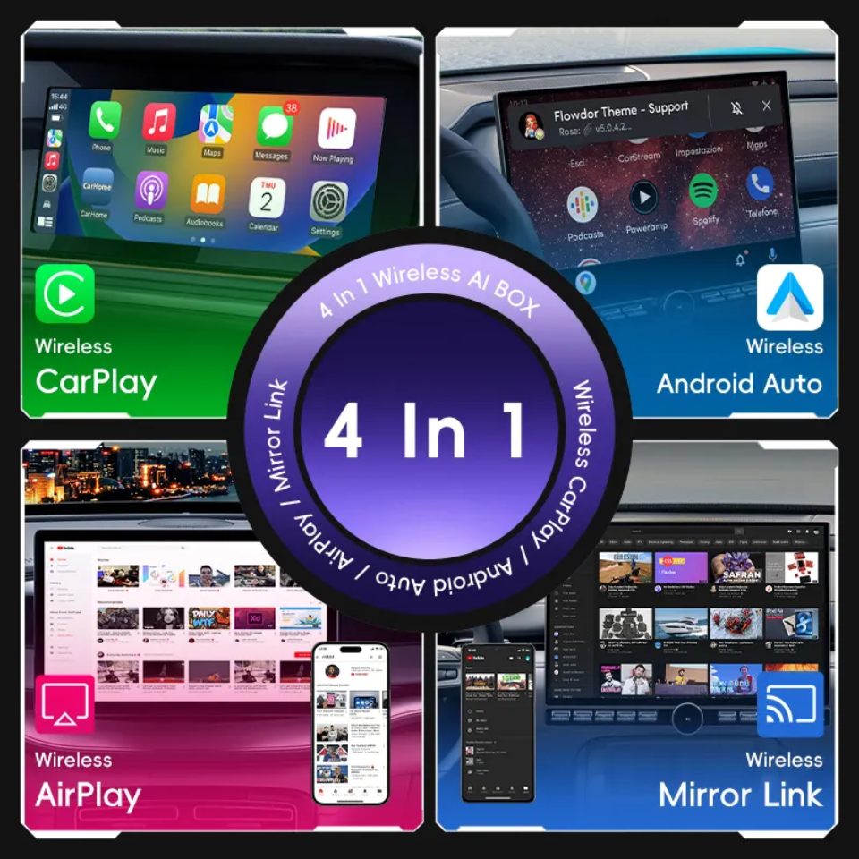 Adaptador en alambrico cuatro en uno carplay Android auto MirrorLink  y duplicador de pantalla